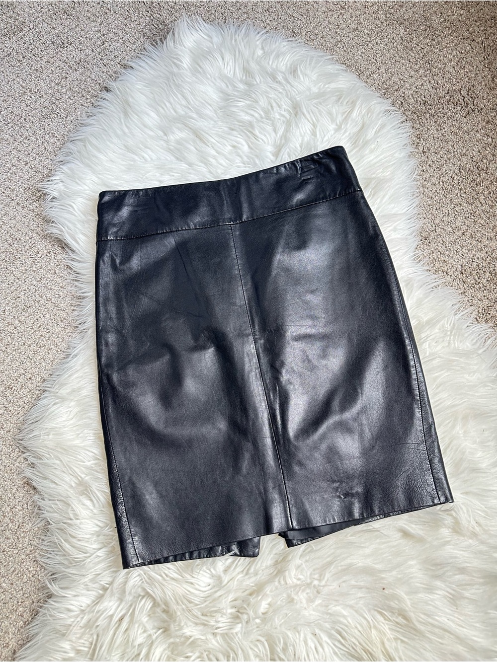 Cache Black 100% Lamb Genuine Leather Pencil Skirt